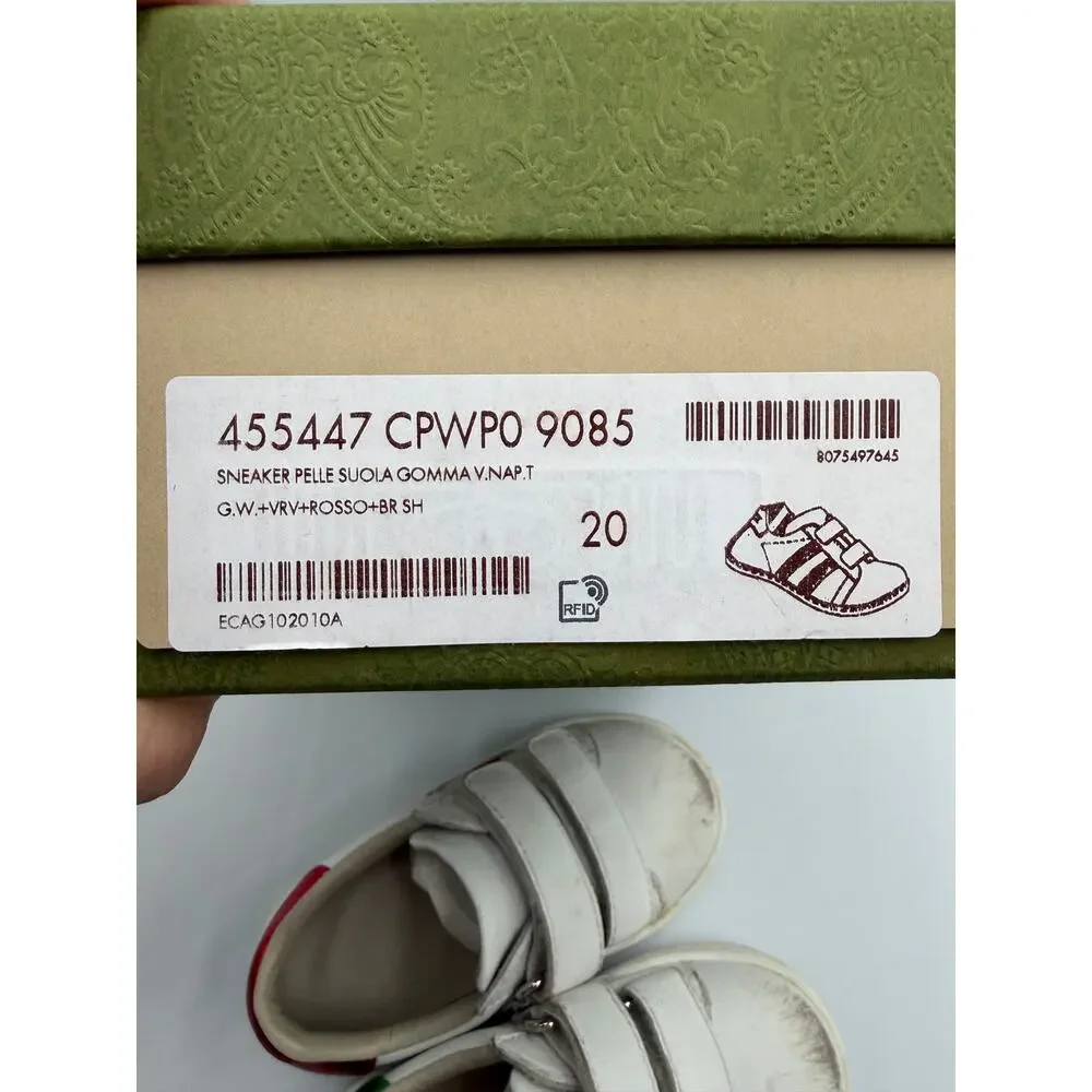 Gucci kids leather ace sneaker with web size 20 with box